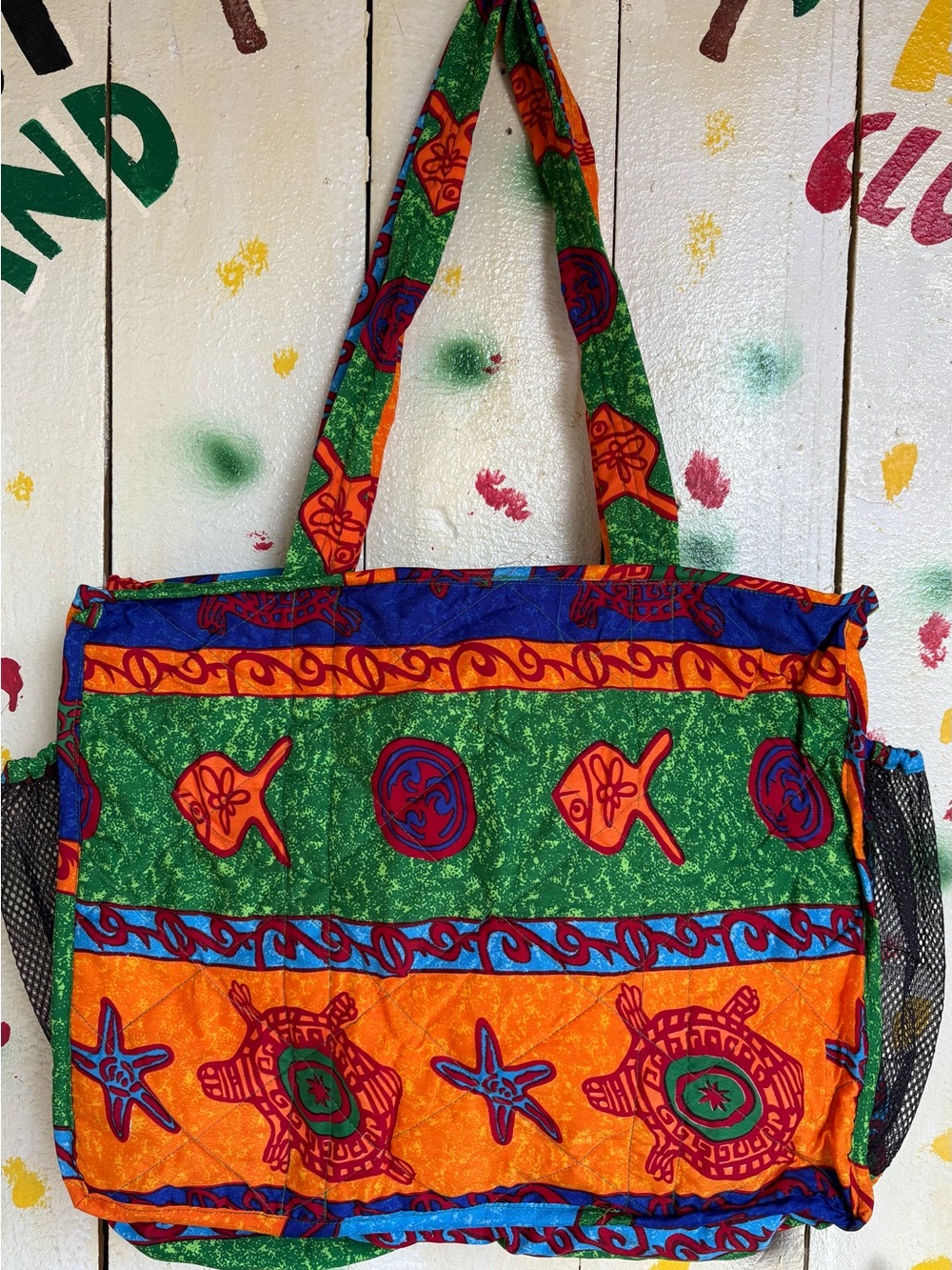 Colorful Green & Orange Patterned Tote Bag
